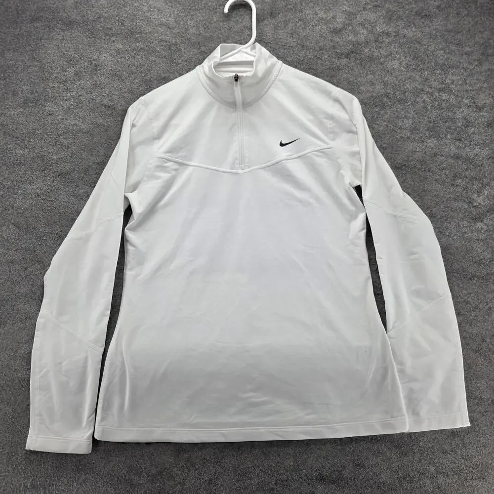Nike Pullover Womens M White Long Sleeve 1/4 Zip Mock Neck Dri-FIT Pro Training